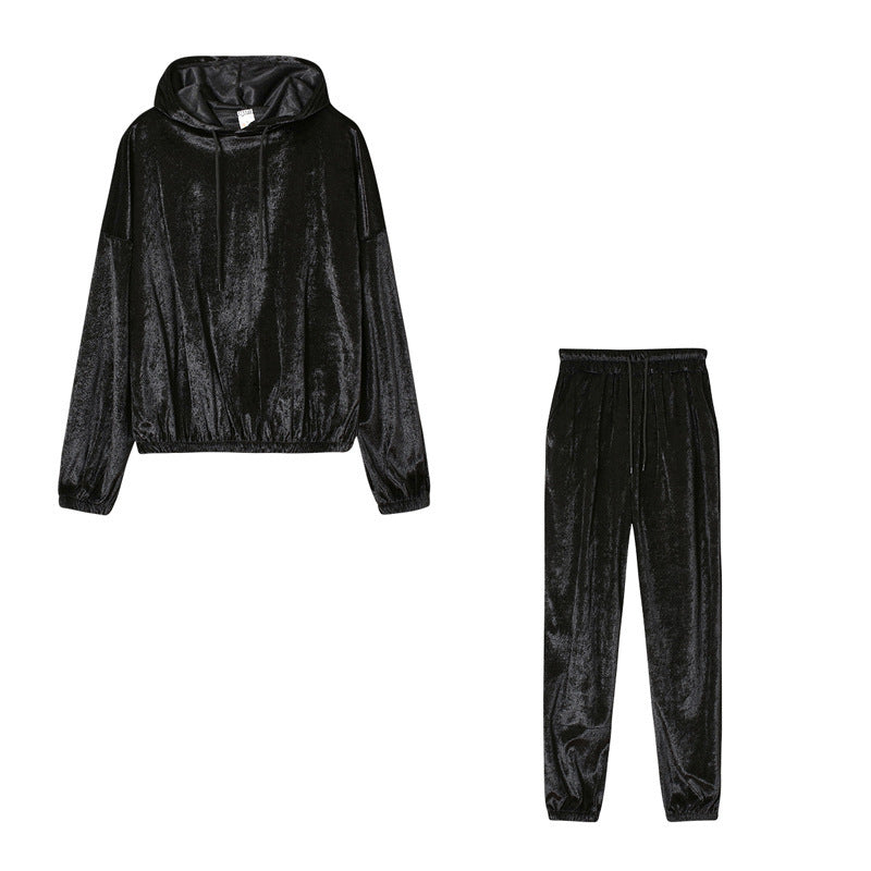 Solid Color Velvet Hooded Suit