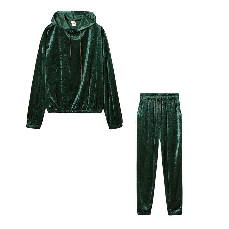 Solid Color Velvet Hooded Suit