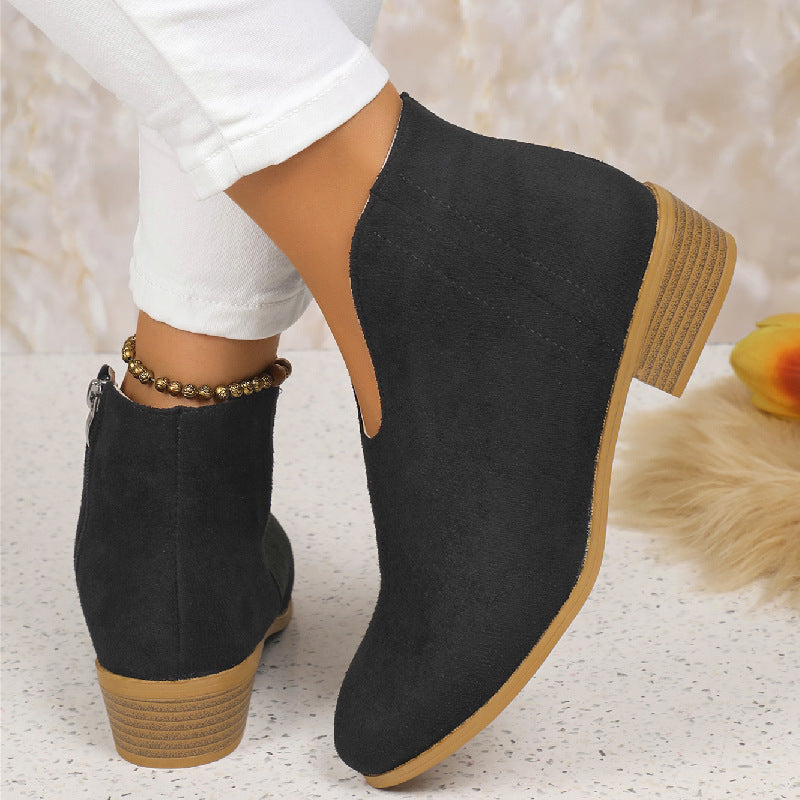 V-cut Suede Ankle Boots