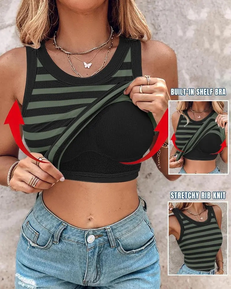 Women's Sleeveless Striped Vest With Bralette Ins