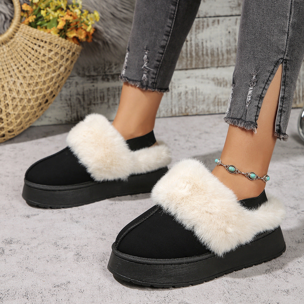 Winter Plush Home Slippers With Back-heeled Elastic Band