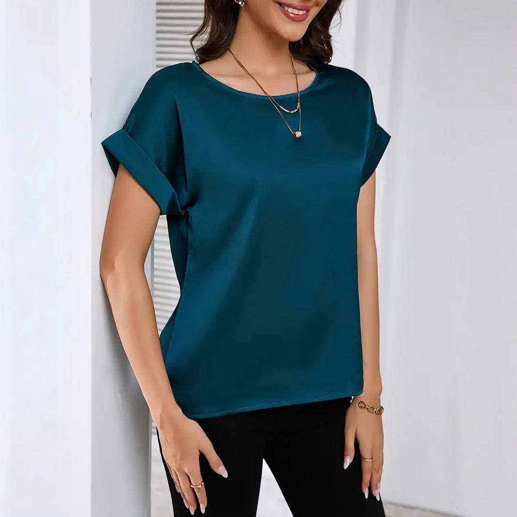 Solid Color Smooth Surface Short Sleeve Top
