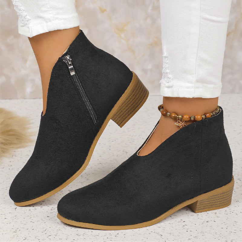 V-cut Suede Ankle Boots