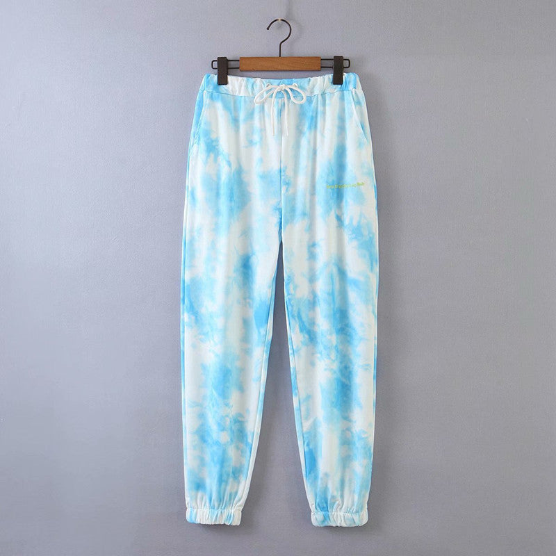 Tie-dye hooded loose sweatshirt set