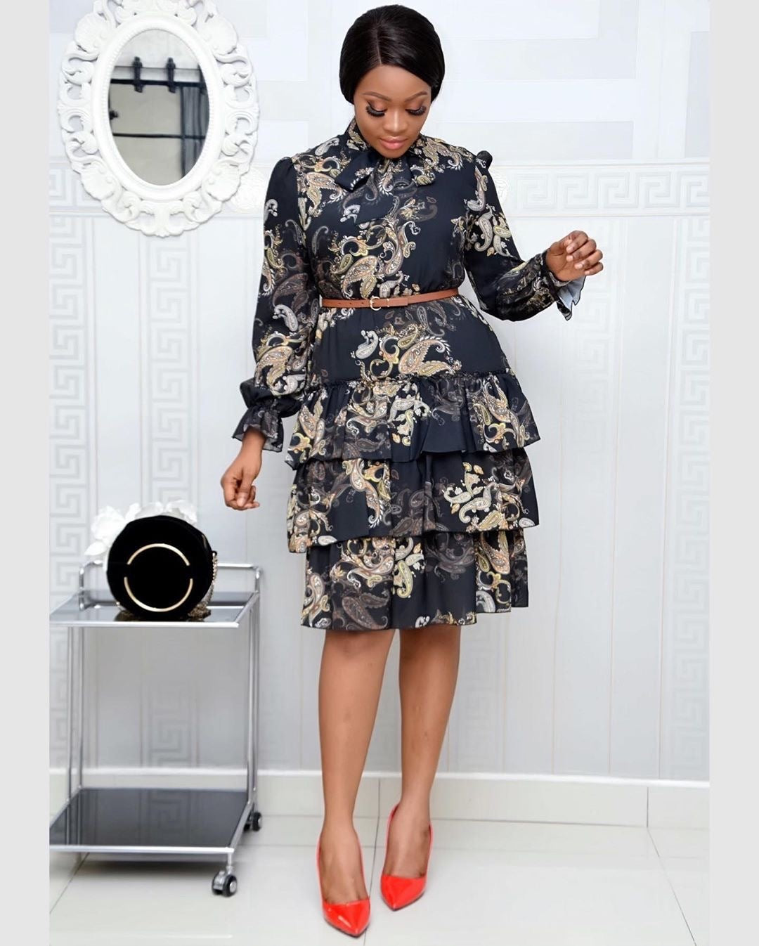 African Women's Belted Dress