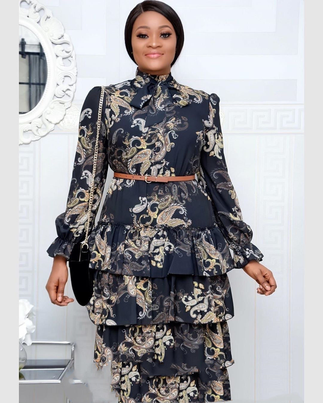 African Women's Belted Dress