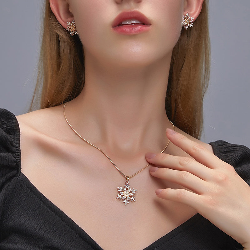 3pcs Snowflake Necklace Set With Rhinestones Earrings And Necklace Valentine's Day Gift