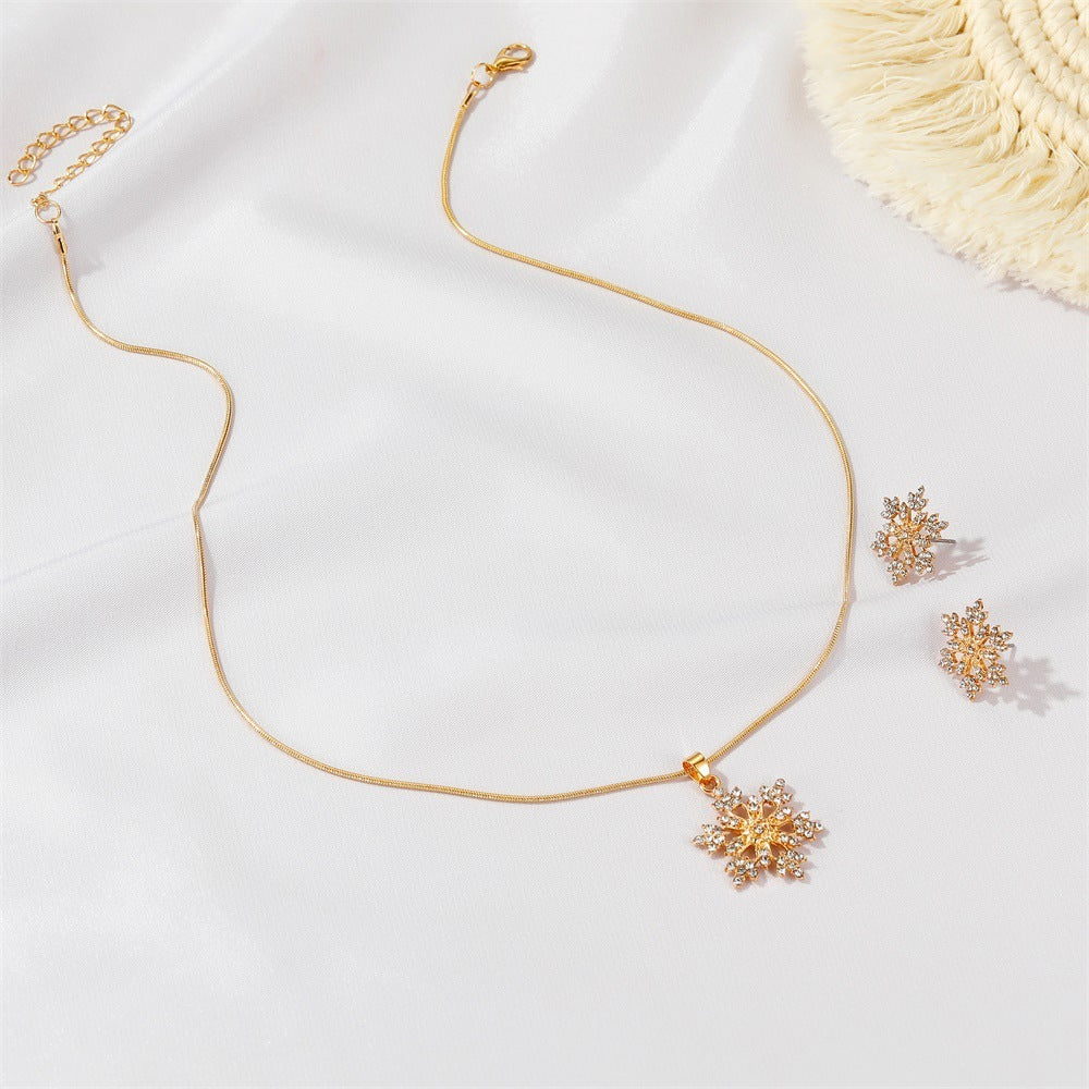 3pcs Snowflake Necklace Set With Rhinestones Earrings And Necklace Valentine's Day Gift