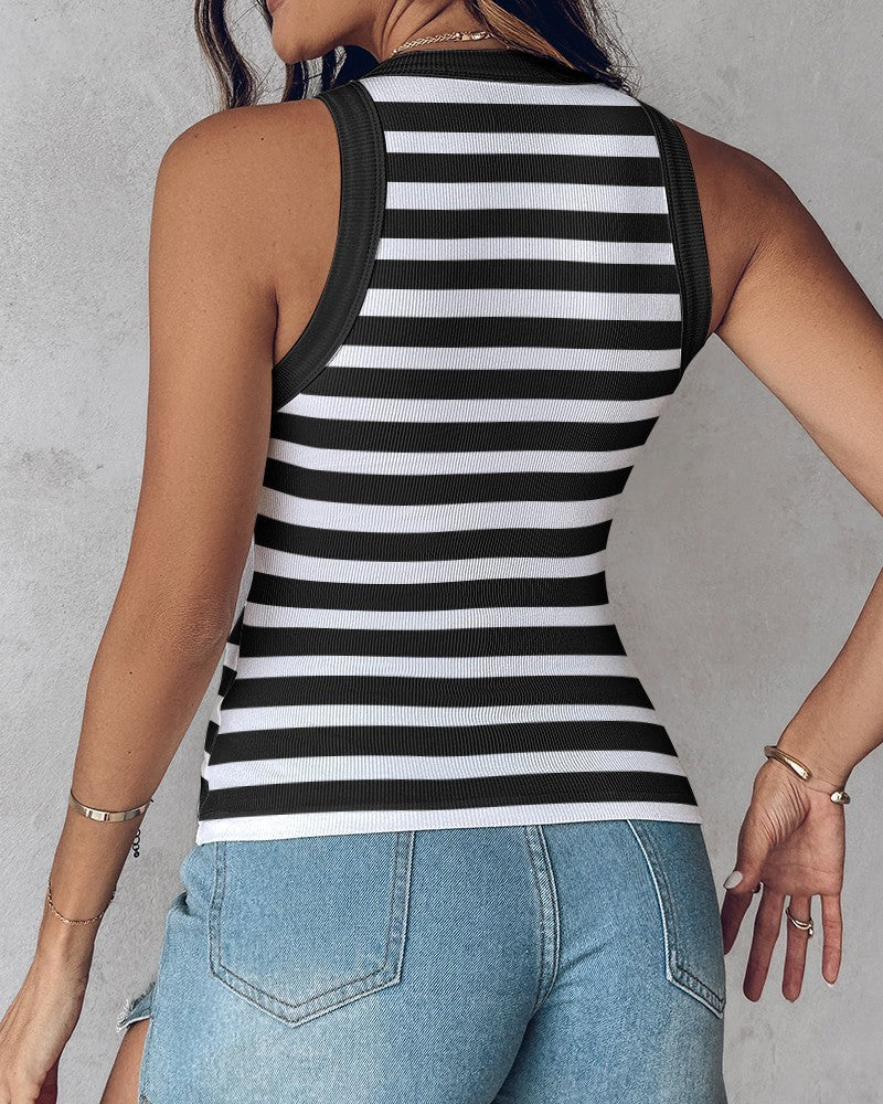 Women's Sleeveless Striped Vest With Bralette Ins