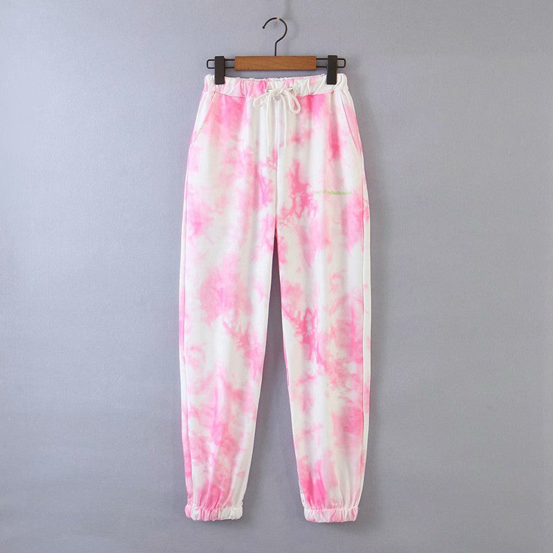 Tie-dye hooded loose sweatshirt set