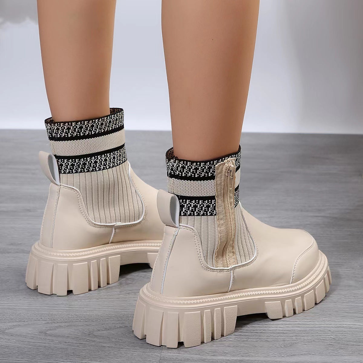 Fashion Mid-tube Boots With Zipper Design Non-slip Thick Sole