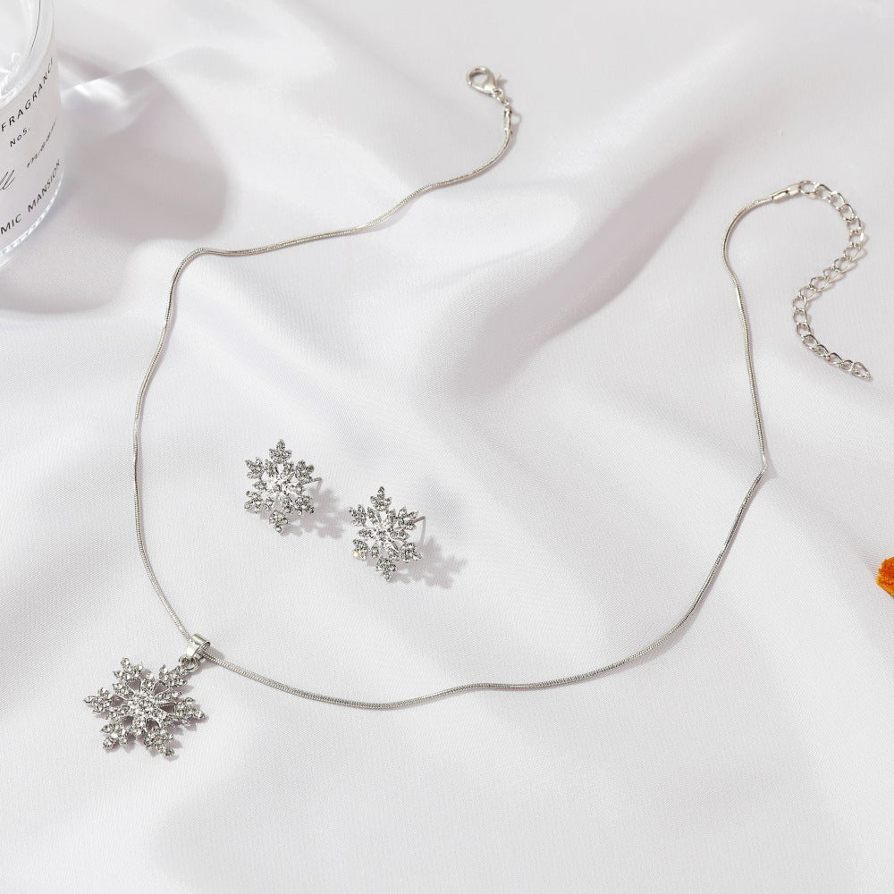 3pcs Snowflake Necklace Set With Rhinestones Earrings And Necklace Valentine's Day Gift