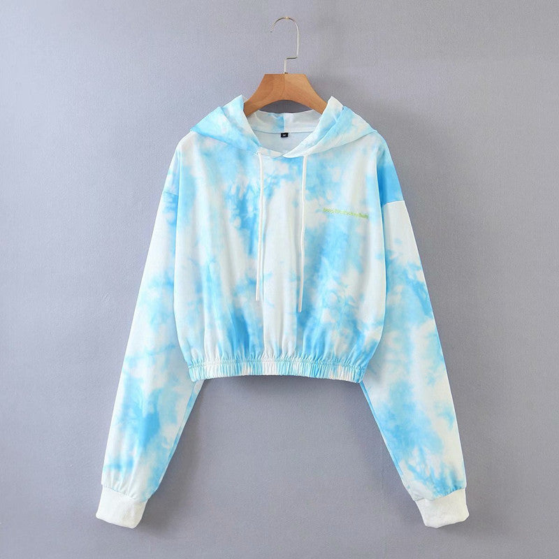 Tie-dye hooded loose sweatshirt set