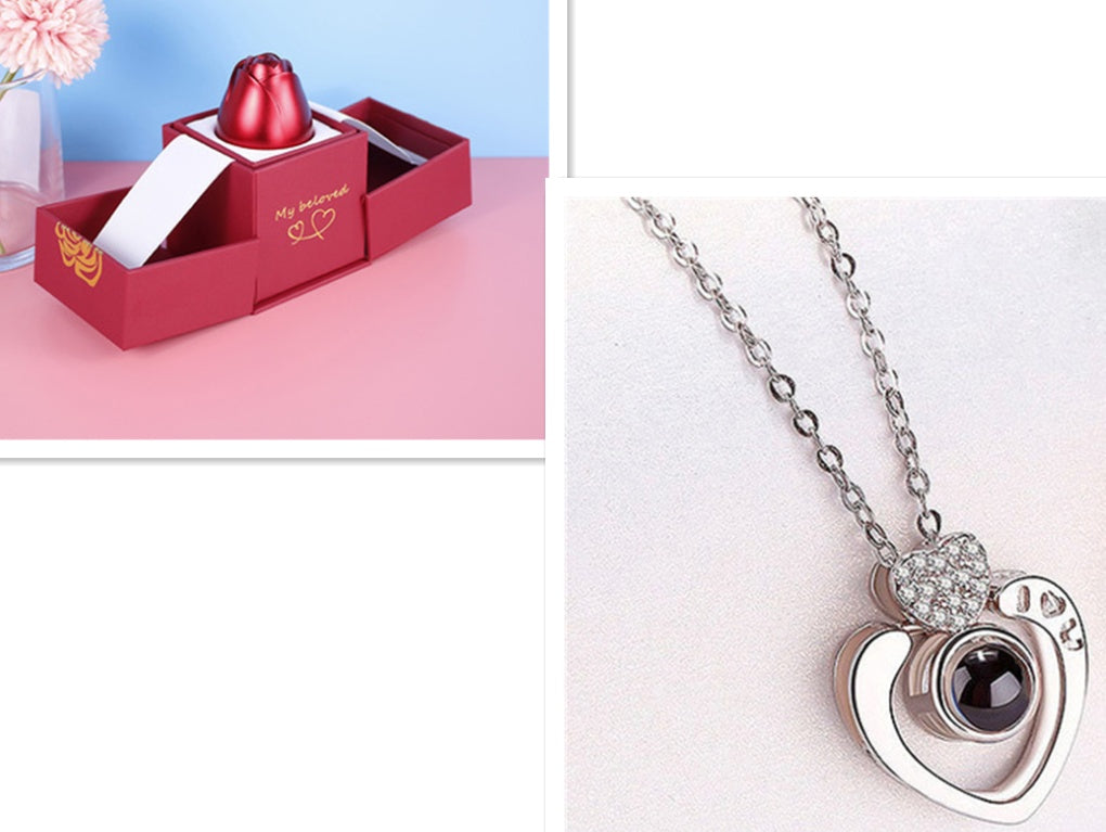 Metal Rose Jewelry Gift Box Necklace