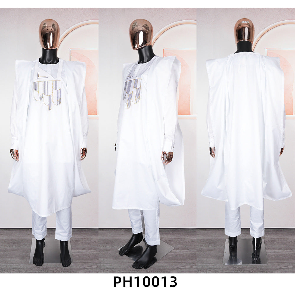 African Robe Clothes And Pants Three-piece Set Matte Cloth Embroidered