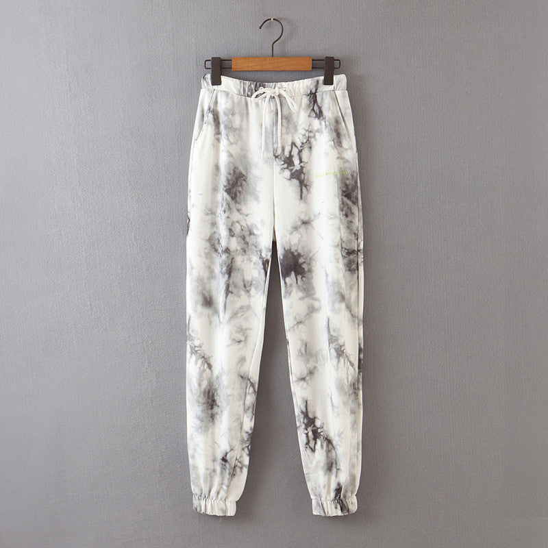 Tie-dye hooded loose sweatshirt set