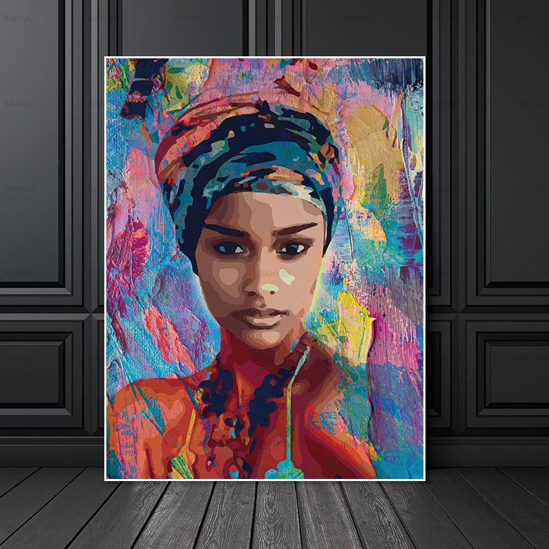 African turban woman oil painting