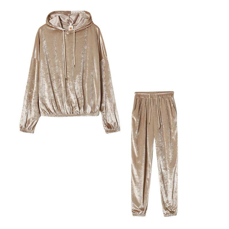 Solid Color Velvet Hooded Suit