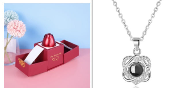 Metal Rose Jewelry Gift Box Necklace