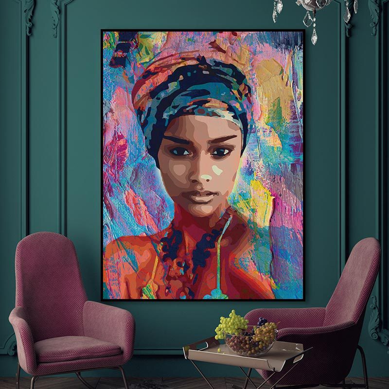 African turban woman oil painting