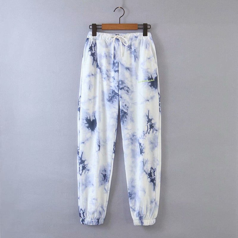 Tie-dye hooded loose sweatshirt set