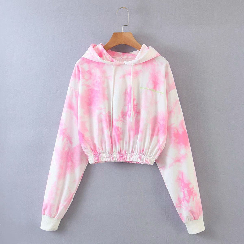 Tie-dye hooded loose sweatshirt set