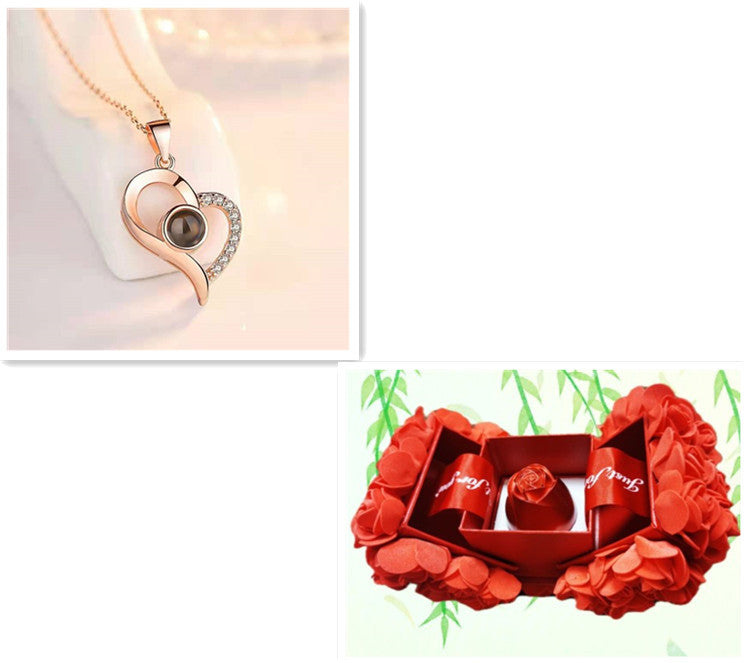 Metal Rose Jewelry Gift Box Necklace