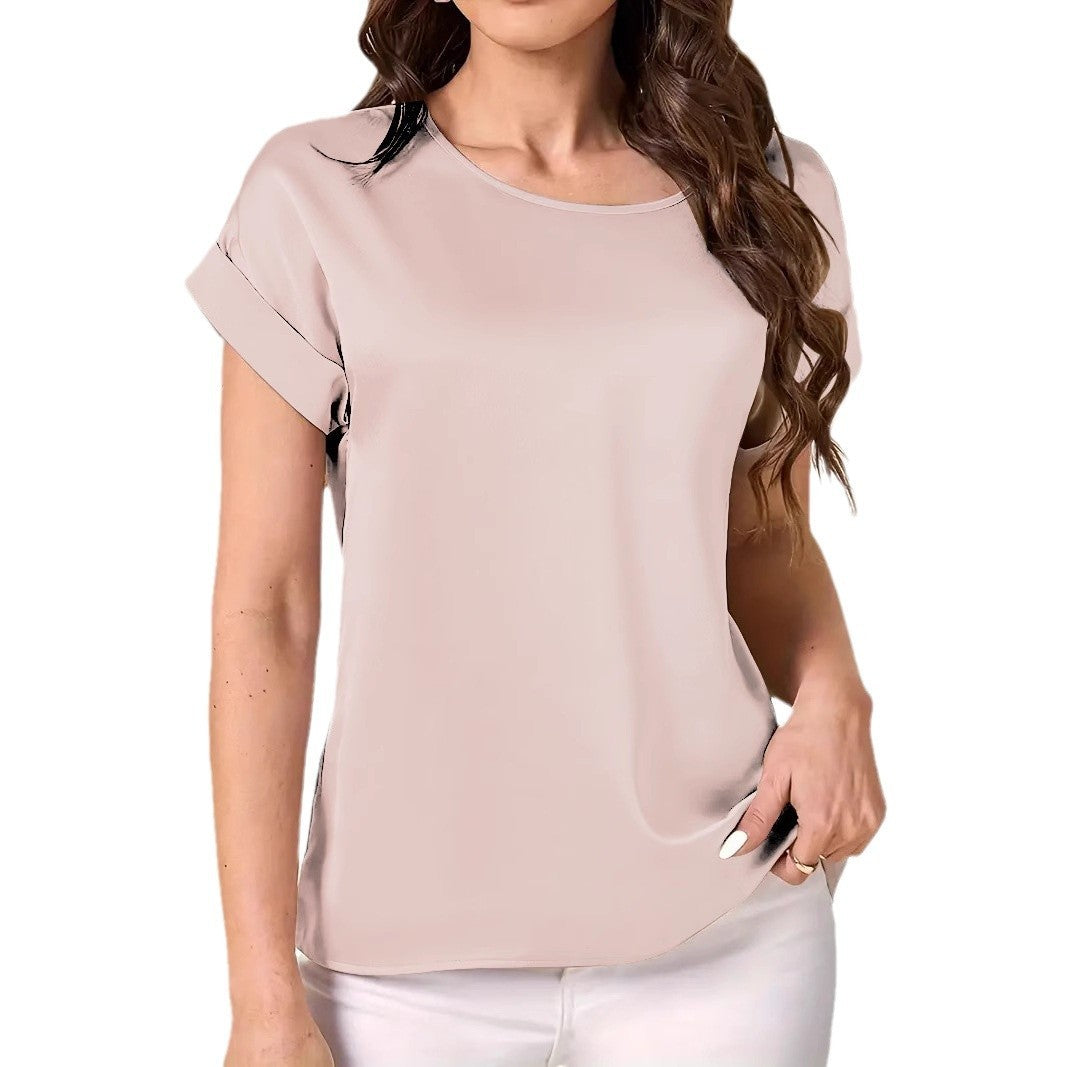 Solid Color Smooth Surface Short Sleeve Top