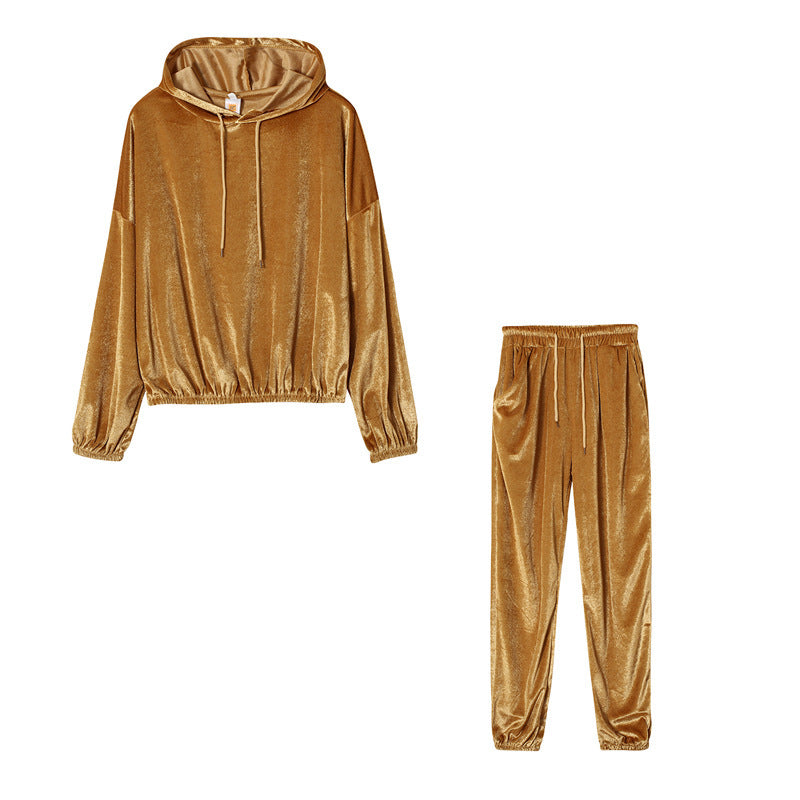 Solid Color Velvet Hooded Suit