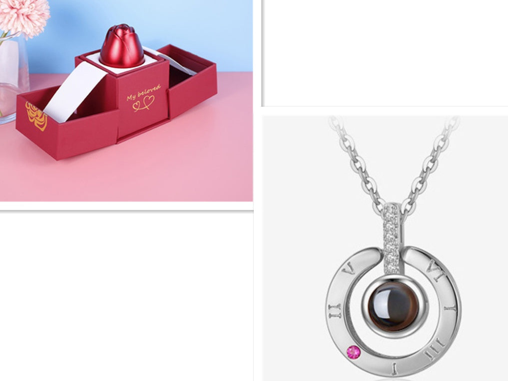 Metal Rose Jewelry Gift Box Necklace