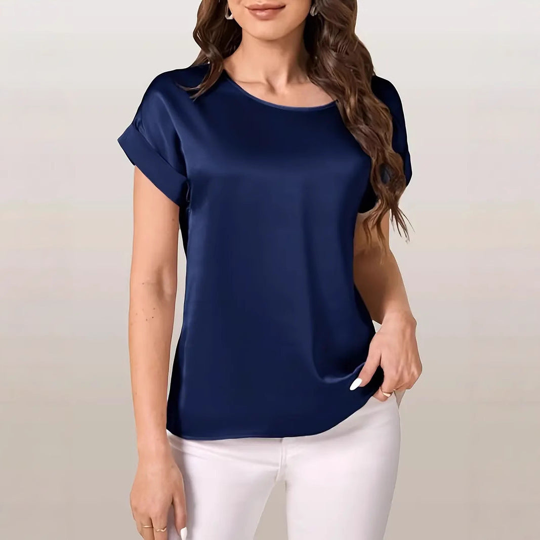 Solid Color Smooth Surface Short Sleeve Top