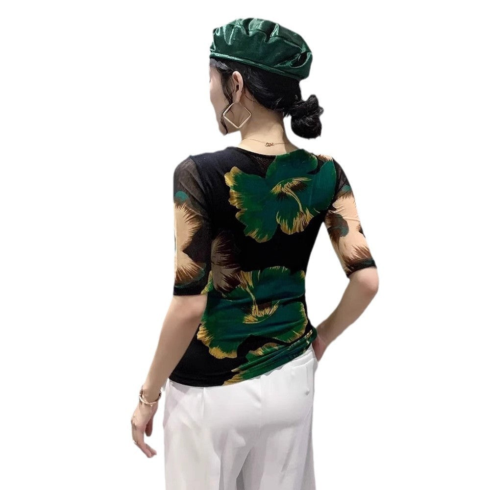 Printed V-neck Half Sleeve Top