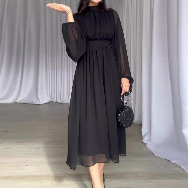 Solid Color Mesh Elegant Dress