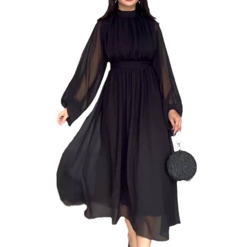 Solid Color Mesh Elegant Dress