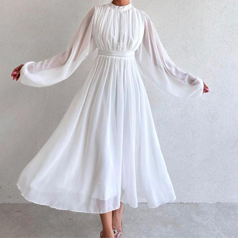 Solid Color Mesh Elegant Dress