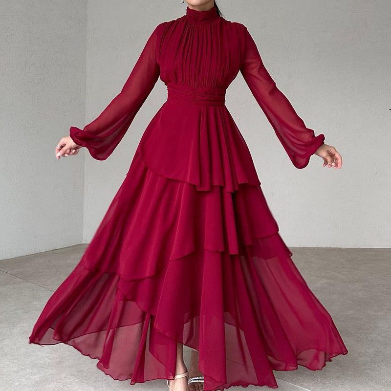 Solid Color Mesh Elegant Dress