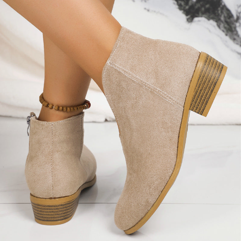 V-cut Suede Ankle Boots