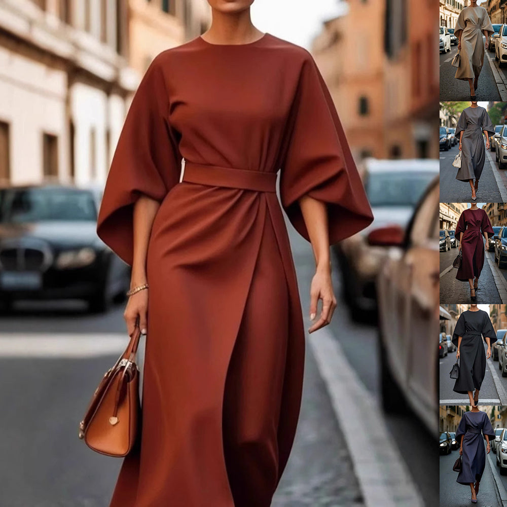 Fashion Waist-tighted Solid Color Elegant Dress