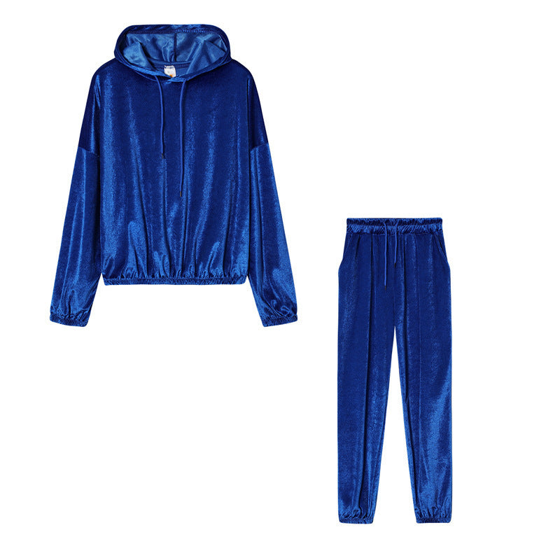 Solid Color Velvet Hooded Suit