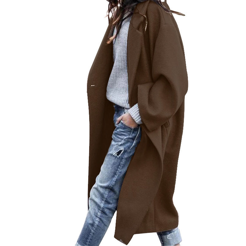 Women's Long Wool Coat with Pockets