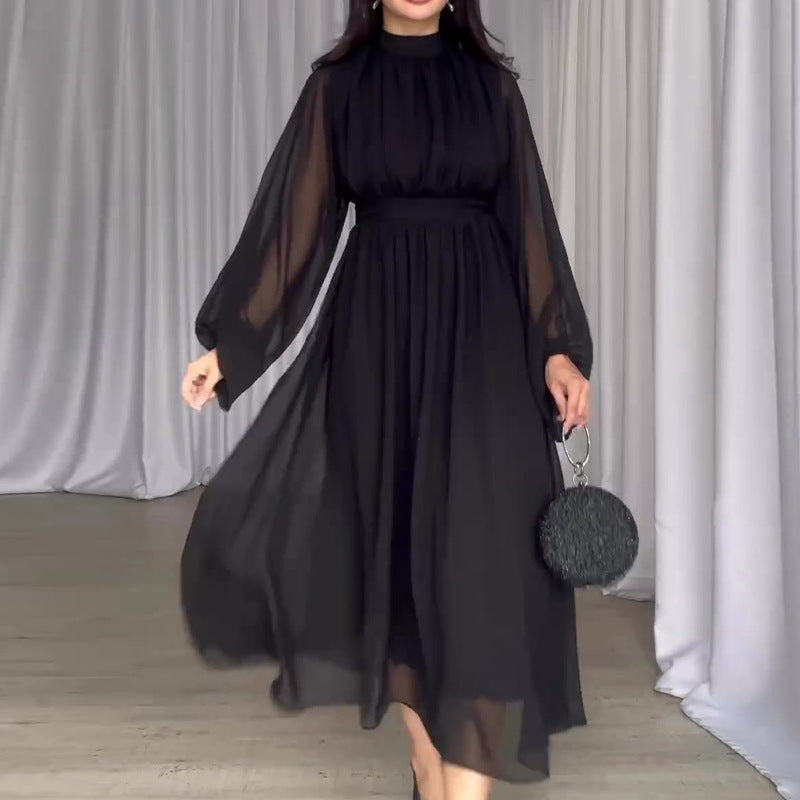Solid Color Mesh Elegant Dress