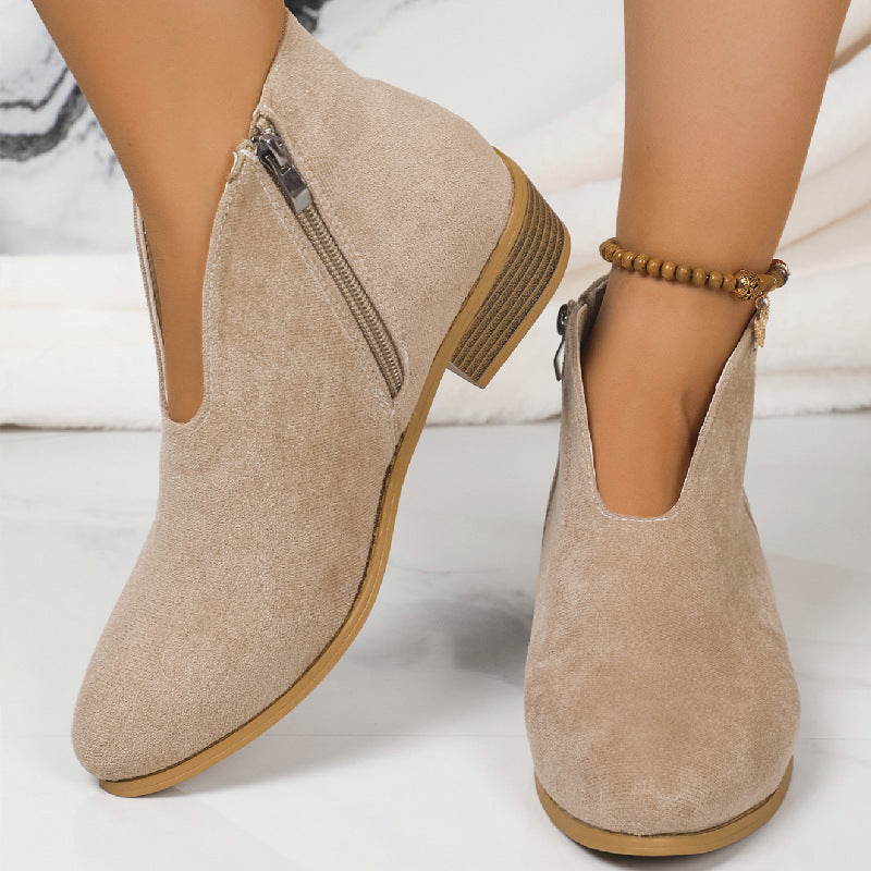 V-cut Suede Ankle Boots