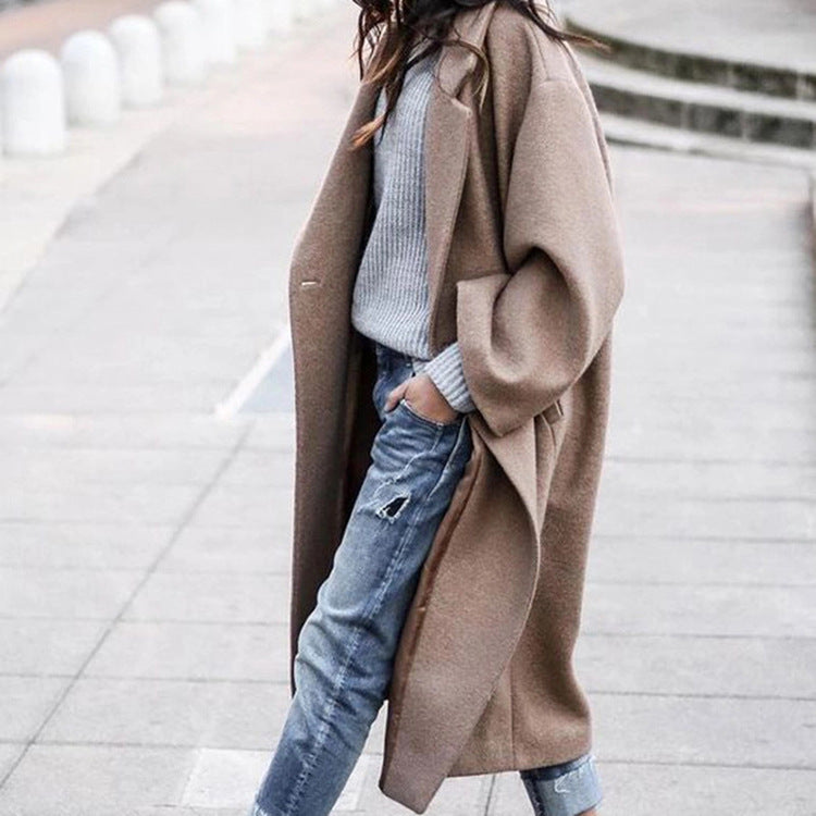 Women's Long Wool Coat with Pockets