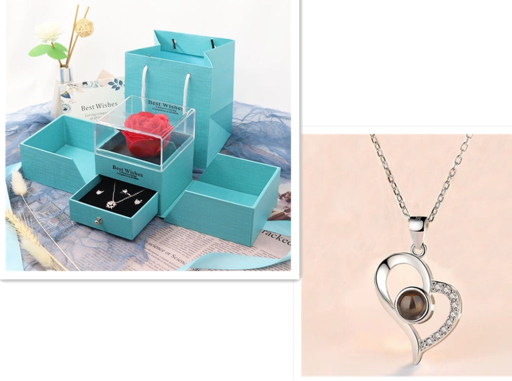 Metal Rose Jewelry Gift Box Necklace