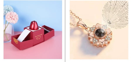 Metal Rose Jewelry Gift Box Necklace