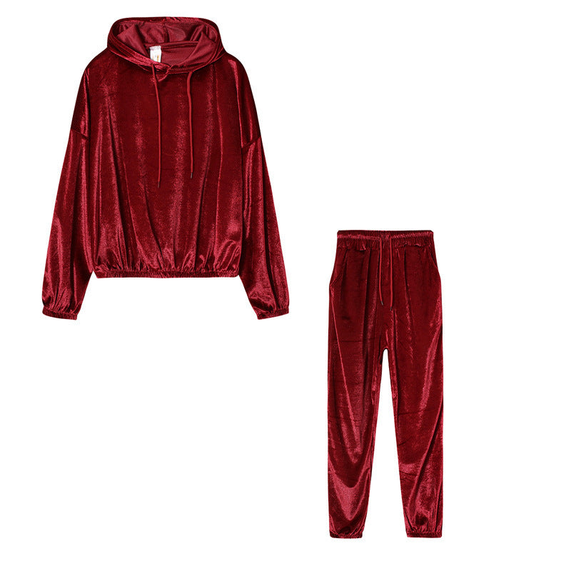 Solid Color Velvet Hooded Suit