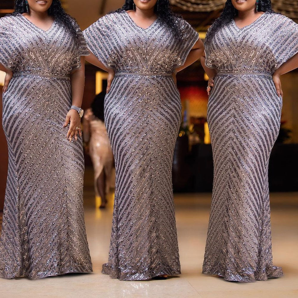 African Hot Style Twill Sequin Dress