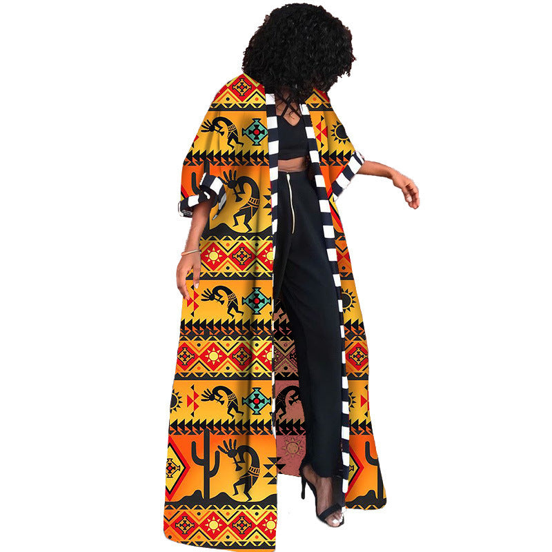 Long Floral Print Trench Coat