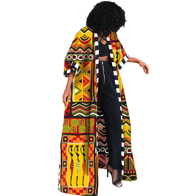 Long Floral Print Trench Coat
