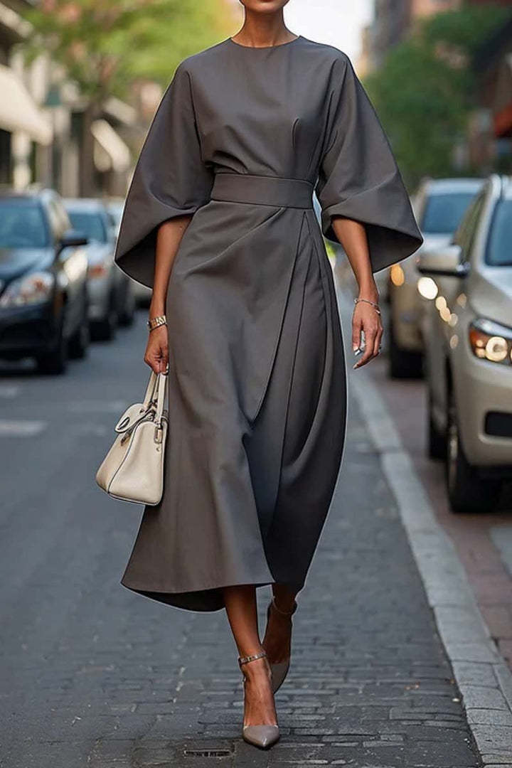 Fashion Waist-tighted Solid Color Elegant Dress